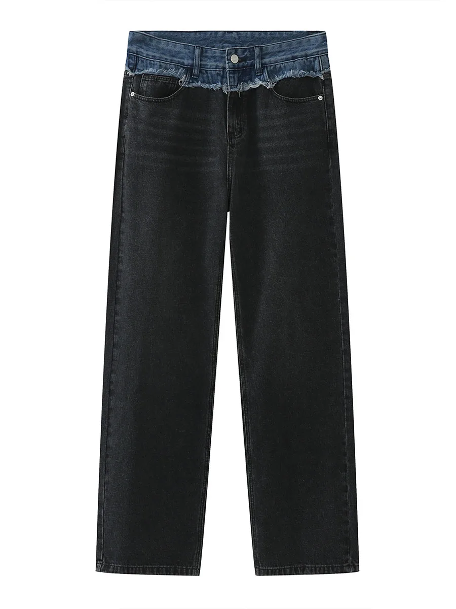 YIHANKE Four Seasons American Style Stitching Design Men's Straight Casual Pants Y2k Men Jeans Streetwear Men Ins Hot Sale JEANS