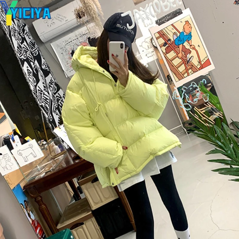 YICIYA Parka Woman Winter 2023 Short Jacket Hooded Zipper New Cotton Coat Loose Warm Casual Pocket Padded Jacket Female Clothing