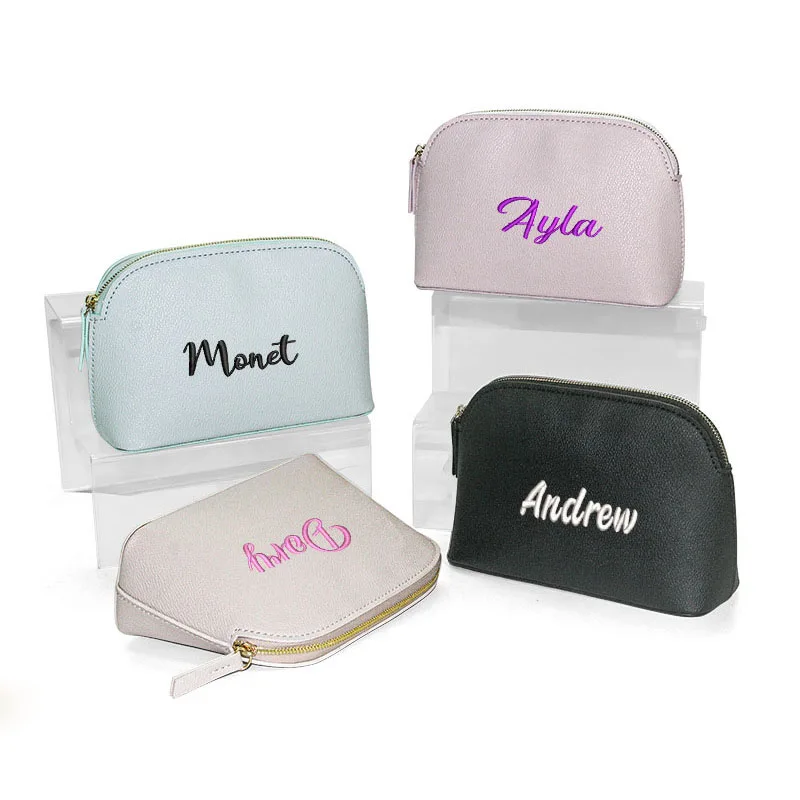 Personalized PU Large Capacity Shell Clutch Bag Custom Embroidered Logo Travel Portable Storage Makeup Bag Gift