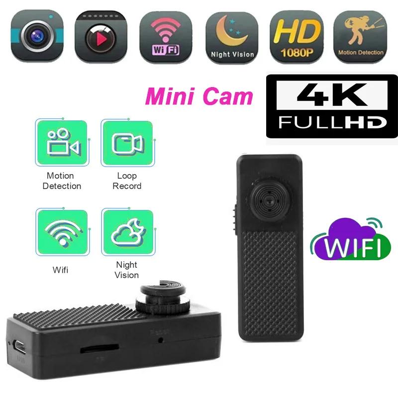 HD 4K Wifi telecamera ip P2P/AP Monitor camicia pulsante visione notturna rilevazione movimento videocamera H.264 registrazione Audio supporto tfcard nascosto