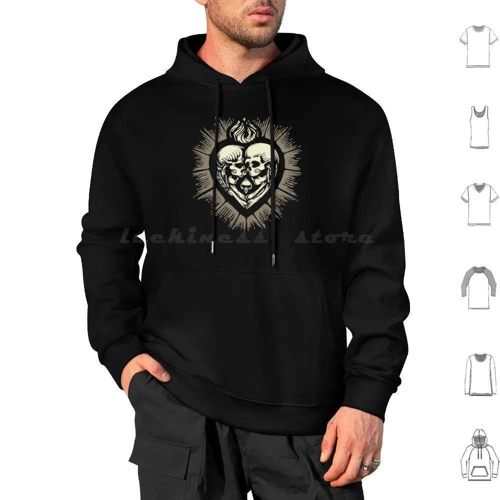 

Love Beyond Death Hoodies Long Sleeve Lovers Love Flames Resurrection Old School Neotraditional Geometry Heart Skeleton