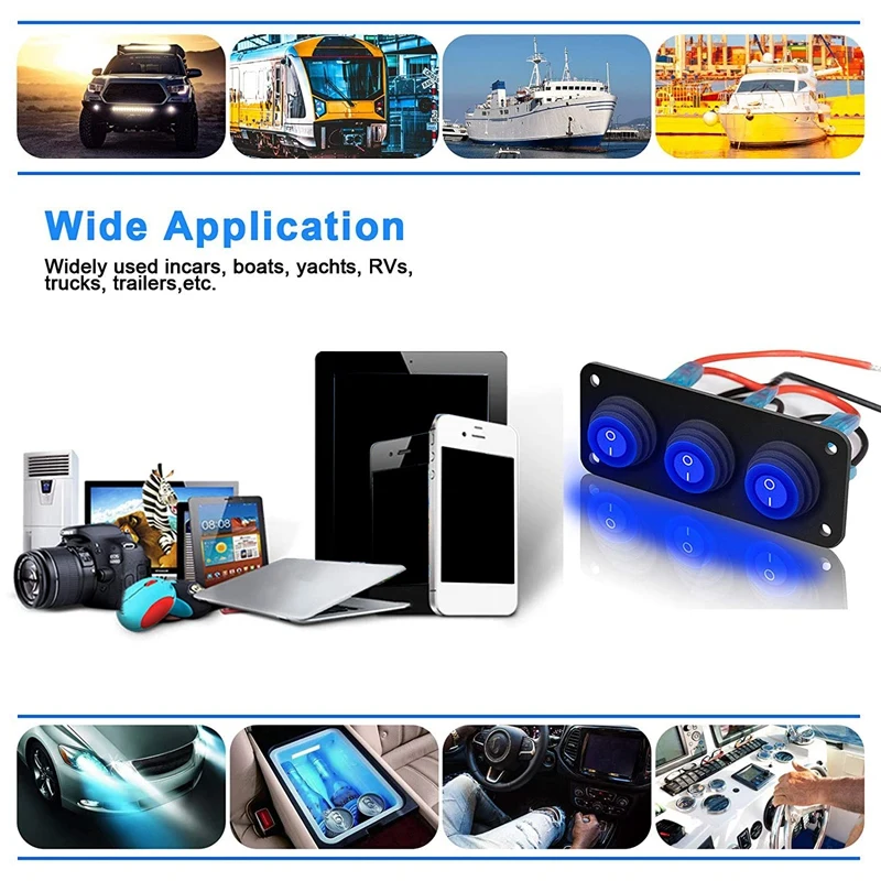 

3 Gang 12-24V Toggle Rocker Switch Panel LED Breaker Waterproof For Auto Automotive Lights Car Marine Boat Yacht