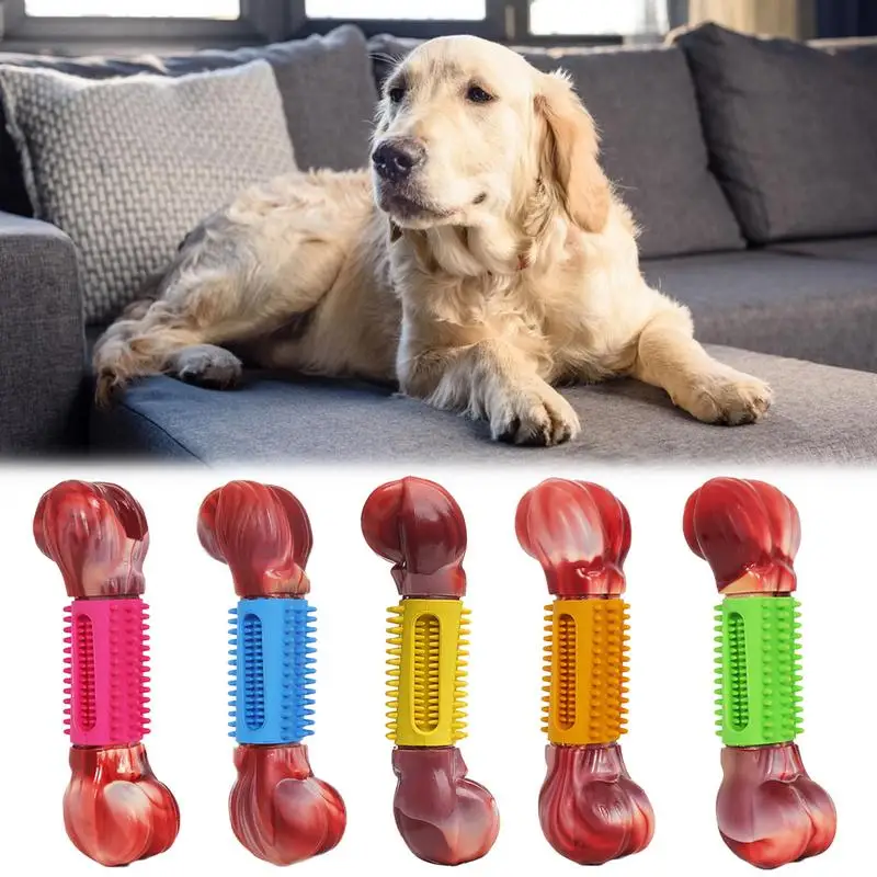 

Pet Dog Bone Chew Toy For Chewers Treat Dispensing Durable Rubber Toothbrush Cleaning Toy Puppy Chewing Supplies Dog Accessories