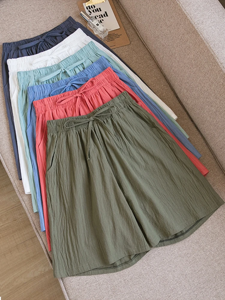 Шорты женские из хлопка и льна базовые короткие штаны мини-брюки средняя посадка