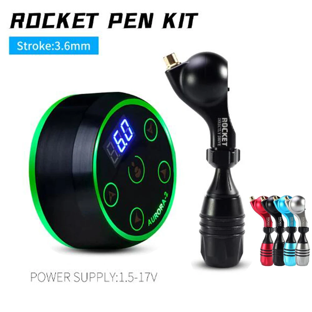 Tattoo Machine Set Rocket D3 Professional Tattoo Pen Machine with LCD Touch Screen Aurora 2 Tattoo Power Supply for Body Artist