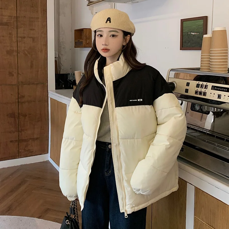 Winter Jacket Women Parkas 2022 New Snowsuit Fashion Long Sleeves Loose Korean Patchwork Zipper Large Size Female Coats
