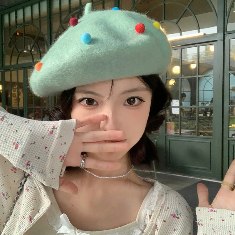 Корейский цветной берет с изображением маленького желейного Боба для девушек