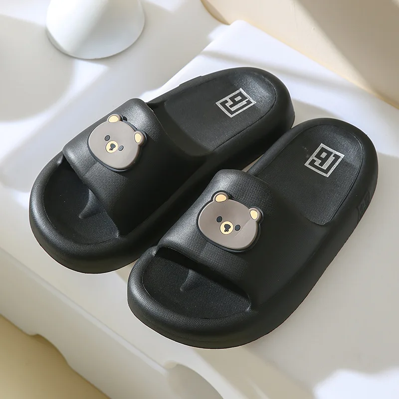 Women Cartoon Slippers Thick Sole Bear Slides Anti-Slip Indoor Bathroom Flip Flops Men Outside Summer Beach Sandals Ladies Shoes