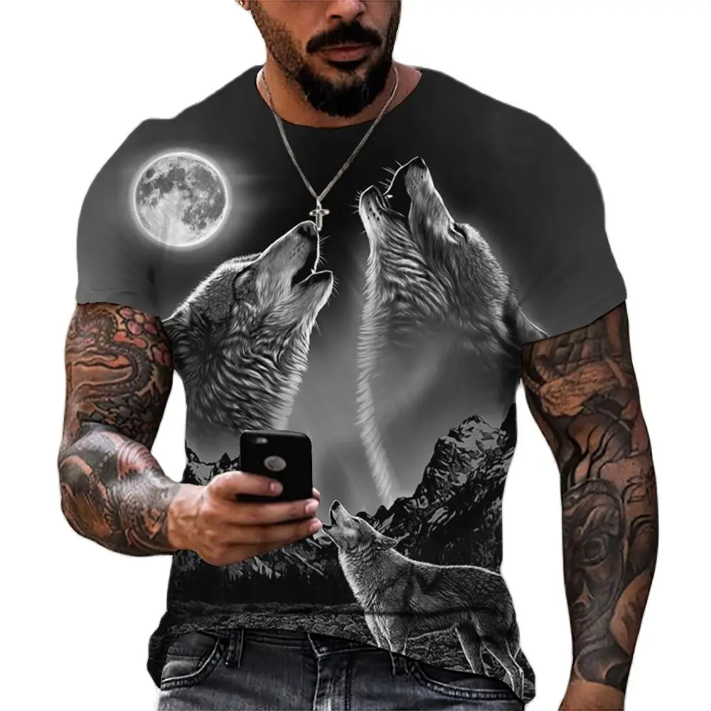 

2023 Wolf T Shirt For Mens Animal Print Short Sleeve Top 3D Casual Street Man's T-shirt Oversized Tee Shirt Men Vintage Clothing
