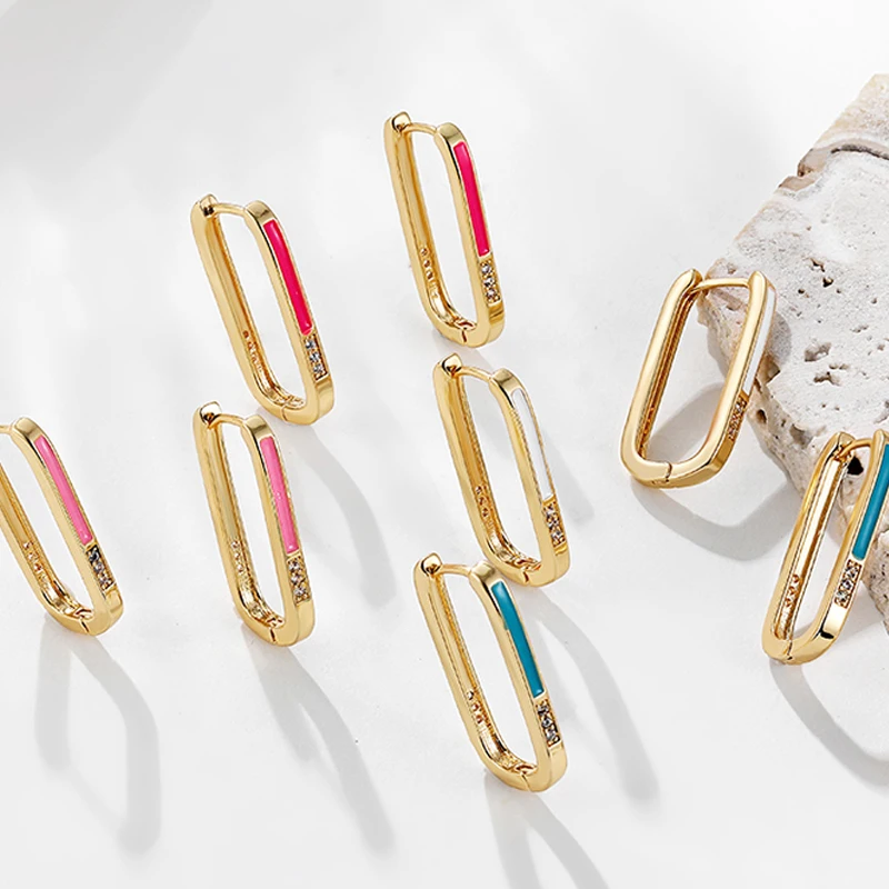 

Fashion New Enamel Geometric Square Hoop Earrings Gold Plated Small Huggie Ear Ring for Women Girl Charm Jewelry 2023 Wholesale