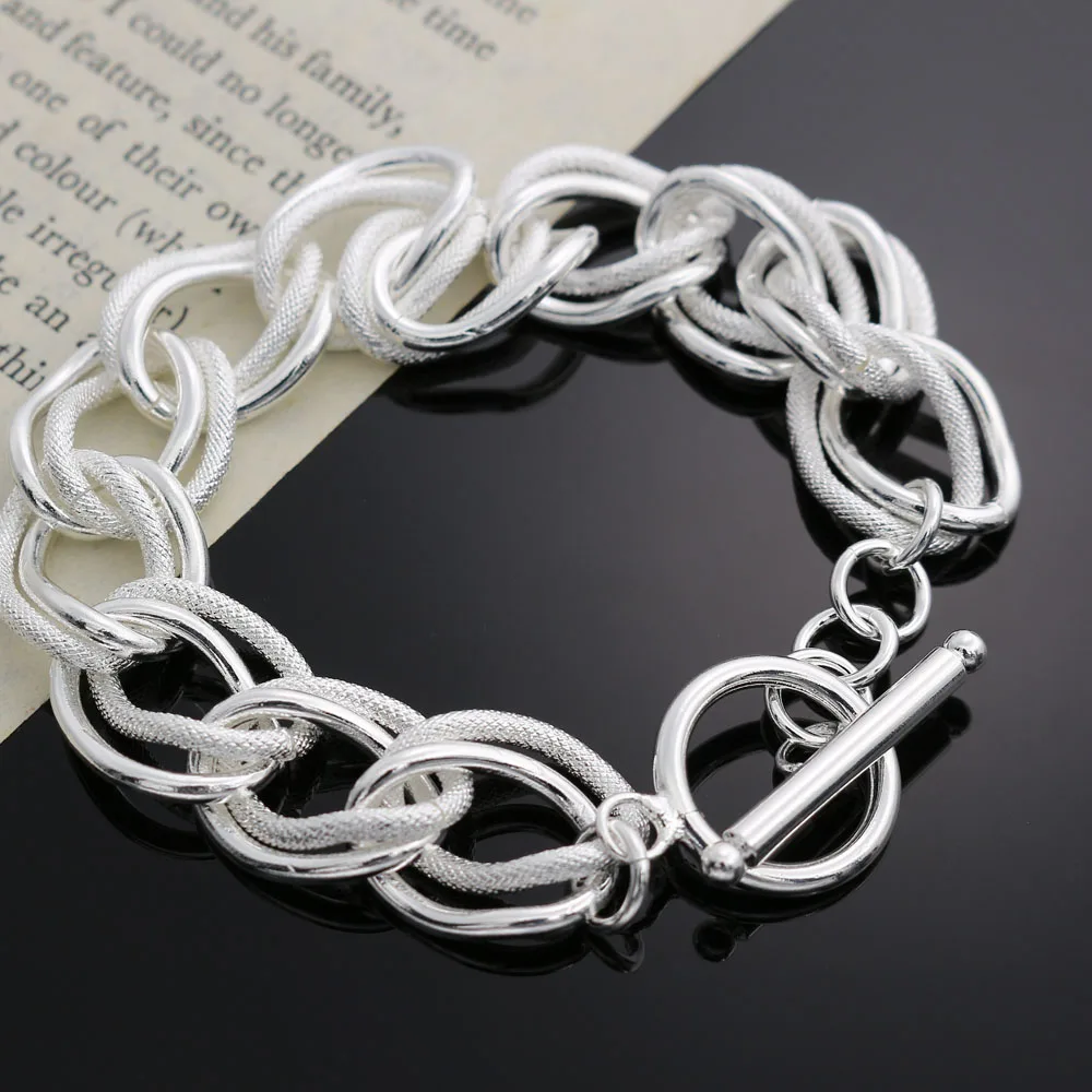 

925 Silver beautiful Double twist chain Bracelets For Women fashion party Wedding accessories Jewelry Holiday gifts