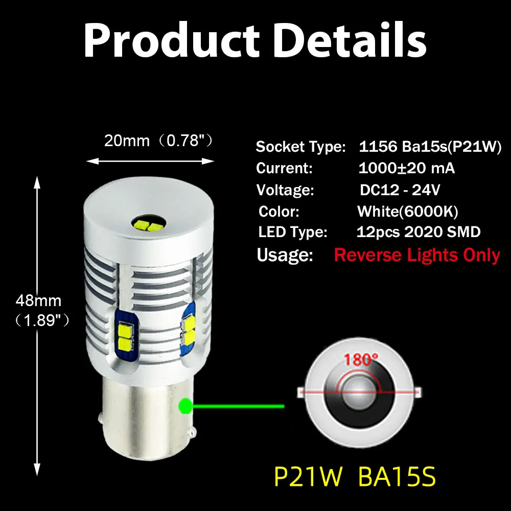 VANSSI 2Pcs BA15S P21W LED Bulbs For Backup Reverse Parking DRL Lamp Built In Resistor 1156 7506 1141 Canbus High Power White - купить по