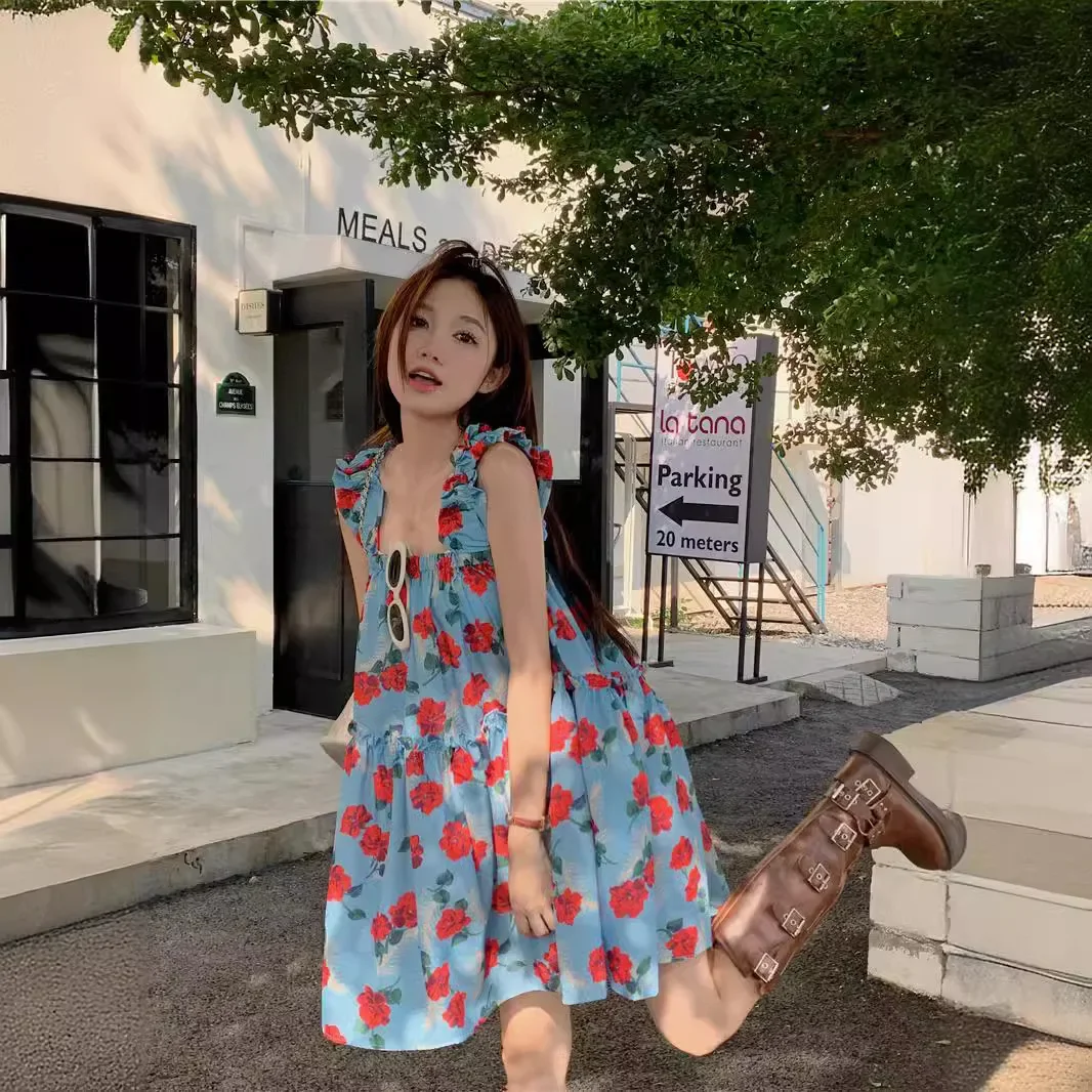 Винтажное платье-майка с цветочным принтом для женщин свободный крой