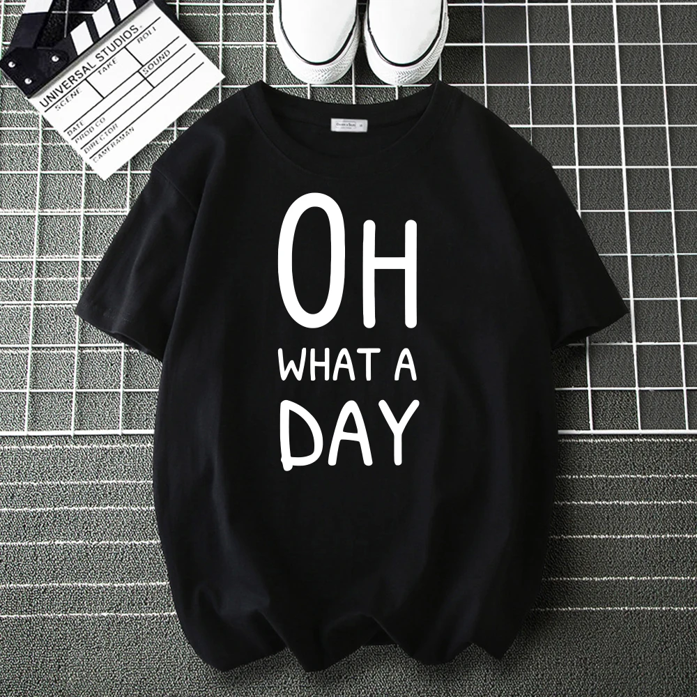 

Простая модная футболка Oh What A Day Text, футболка для мужчин и женщин, повседневные свободные топы с мультяшным принтом в стиле хип-хоп, мужские ф...