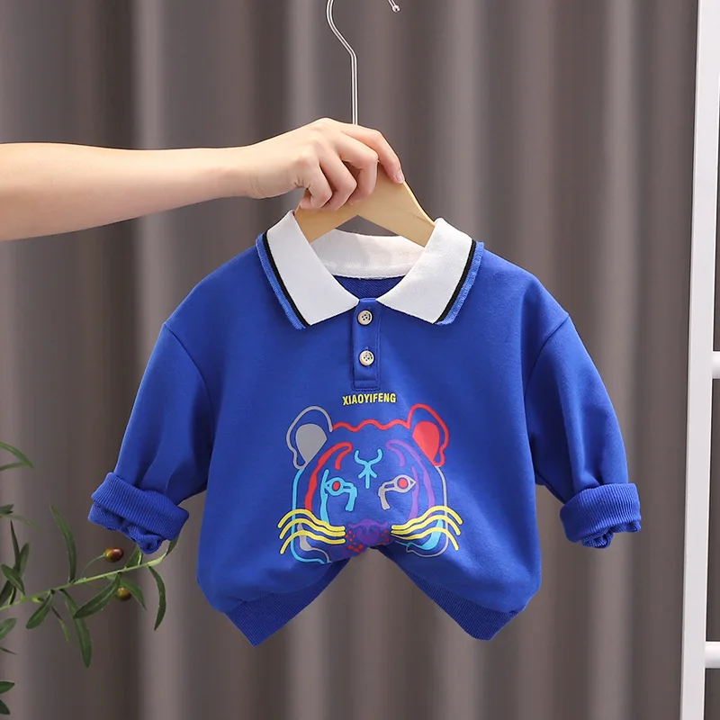 

2022 г. Весенне-осенние детские толстовки для мальчиков пуловеры для маленьких мальчиков с принтом тигра, Повседневная хлопковая одежда для д...