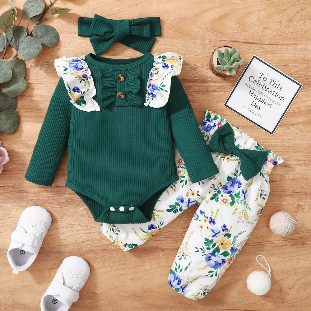 

0-24M Newborn Girl Clothes Set Baby Clothes Toddler Girl Outfits Baby Bodysuit + Bow Pants + Headband Infant Kids Clothing