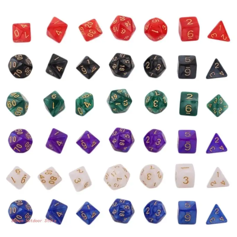 

7 шт., акриловые многогранные цифровые кубики