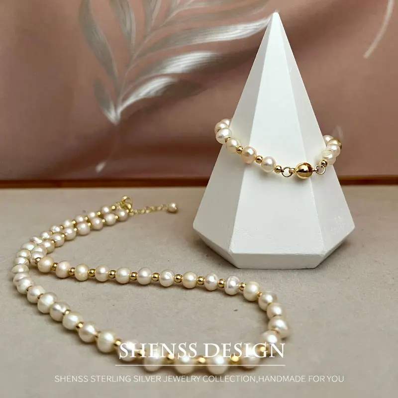 Ожерелье женское с натуральным жемчугом классическое характерное ожерелье из