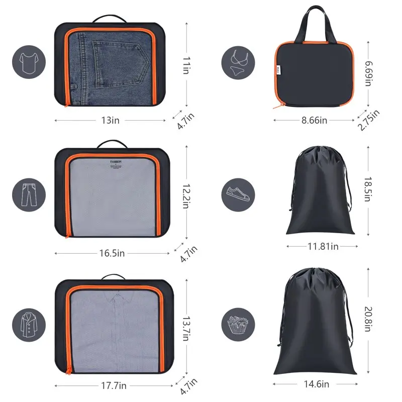 Packing Cubes for Suitcase, Travel Suitcase Organizer Bags Set, 8 Pcs Portable Luggage Storage Bags with Handle and Mesh, Lightw