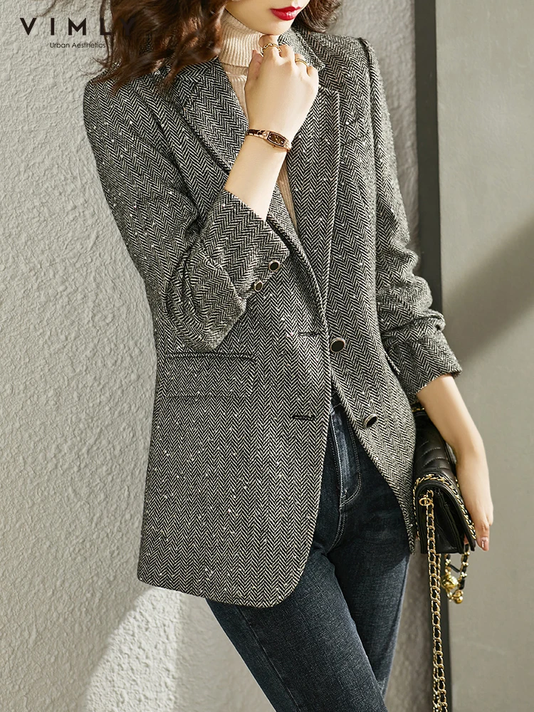 Пиджак VIMLY женский однобортный жакет с отложным воротником деловая одежда для