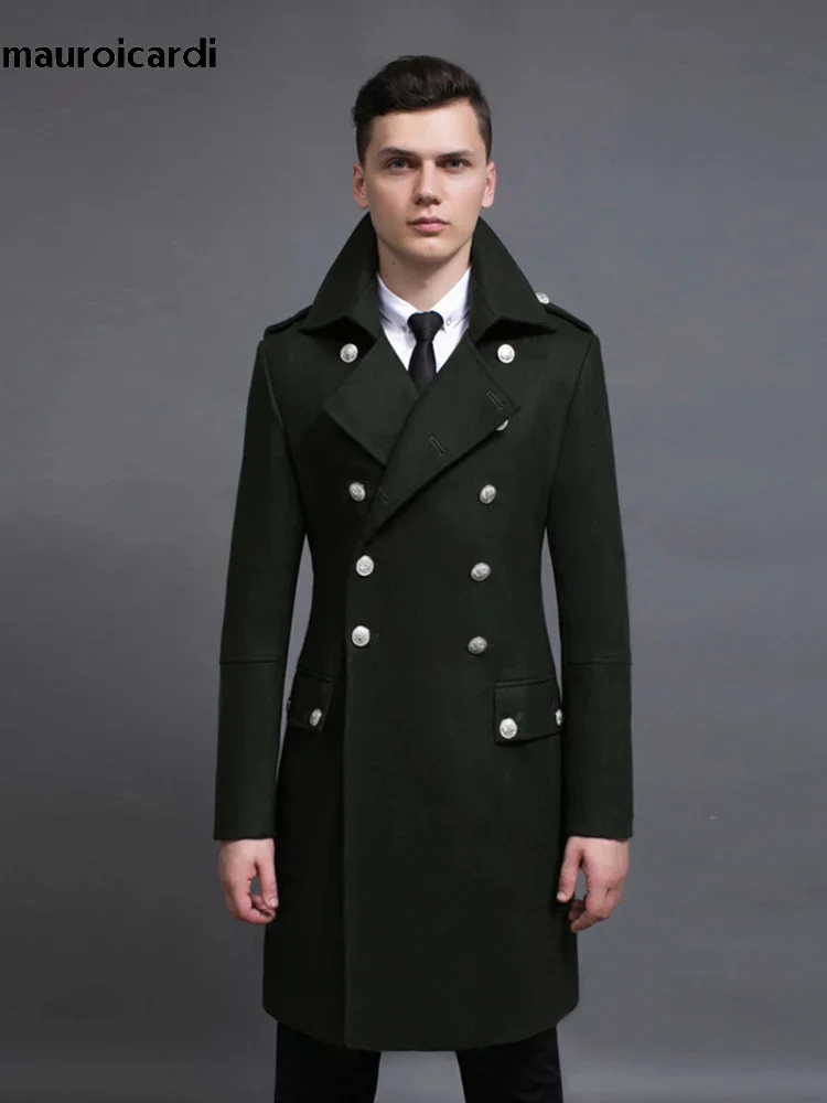 

Длинное теплое шерстяное пальто Mauroicardi для осени и зимы, мужское двубортное роскошное элегантное стильное пальто в европейском стиле из смешанной шерсти