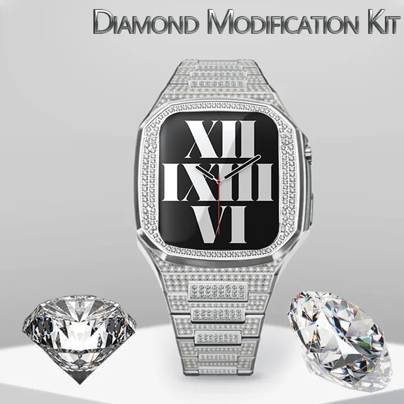 

Diamond Modification Kit for Apple Watchband 45mm Stainless Steel＆Strap Case for Series Iwatch 7 6 5 SE 4 Accessoires Mod Set