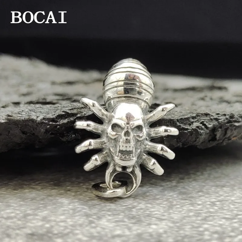 

BOCAI New S925 Sterling Silver Vintage Fashion Personality Dominance Spider Web Skull Head Pendant Male and Female