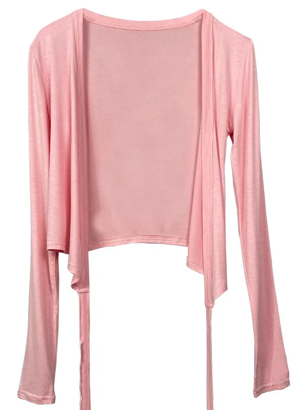 Женская футболка с V-образным вырезом длинным рукавом и поясом