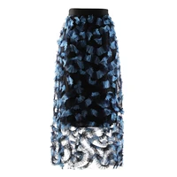 phoebe hz high elastic waist blue stereoscopic ruffles long straight half body skirt women fashion new spring autumn 2022