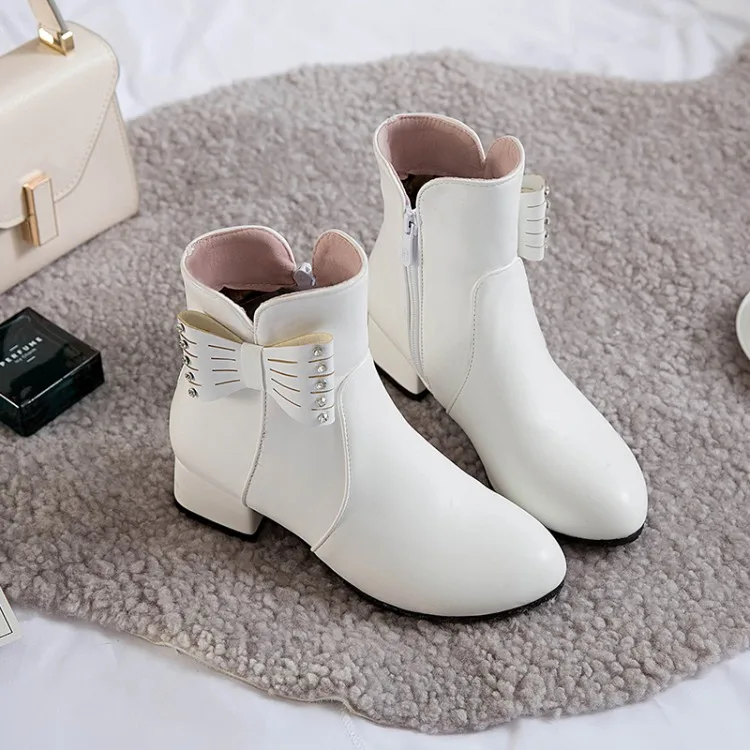 

Plus Size boots women shoes ankle boots for women ladies boots shoes woman winter Diamond bow side zipper