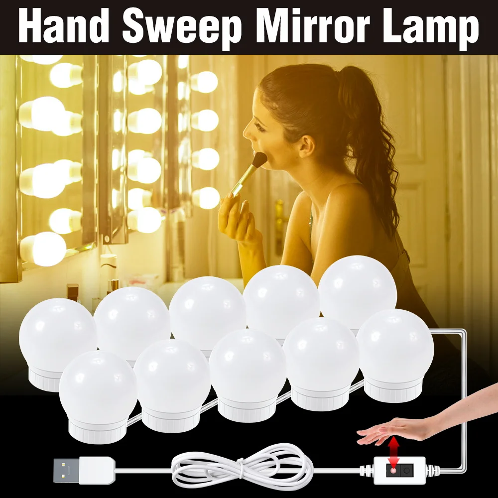 

LED Makeup Mirror Light Bulb 5V USB Dimmable Lamp Hollywood Dressing Table Lights 2 6 10 14 Bulbs Bathroom Mirror Fill Lighting