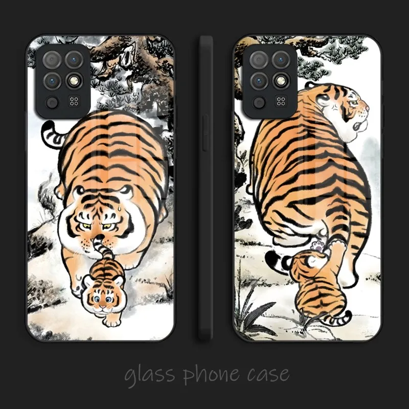 Cute Fat Tiger Phone Case Glass For Huawei P50 P40 P30 P20 ProPlus Lite Pro Mate 40Pro 30 20 Nove 9SE 9 8 7 Pro Cover