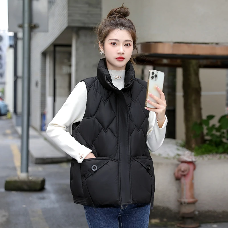 

Thick Warm Vest Women Sleeveless Jacket New 2023 Vests Women's Coat Short Slim Waistcoat Female Sleeveless Jackets Black OAIRED