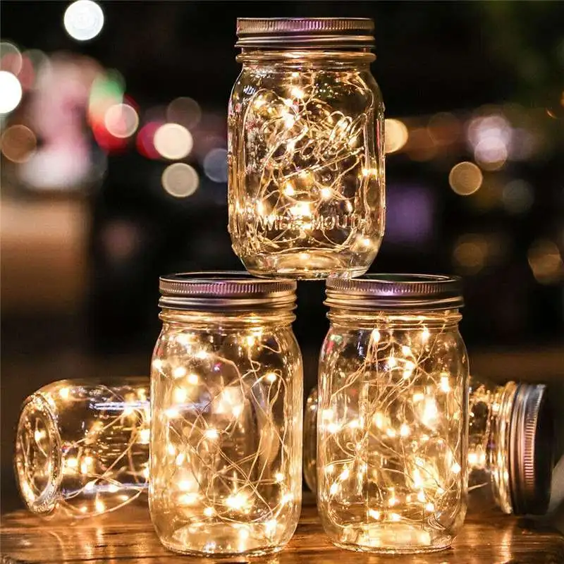 

Mason Jar Lid Fairy Lights 20LED Garden Party Decor Solar Powered String Lamp