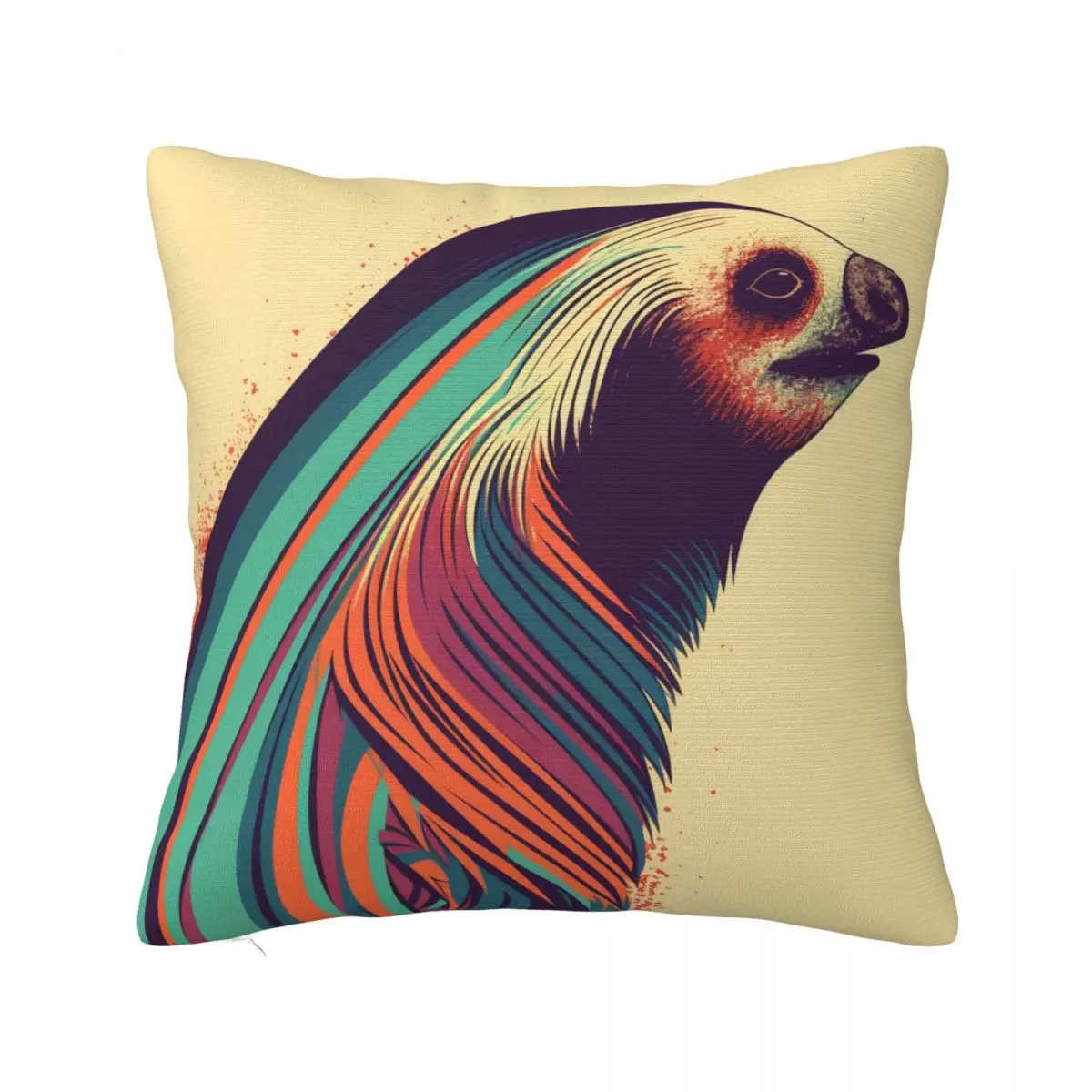 

Sloth Pillow Case Retro Multicolored 70s Travel Zipper Pillowcase Summer Colored Polyester Cover