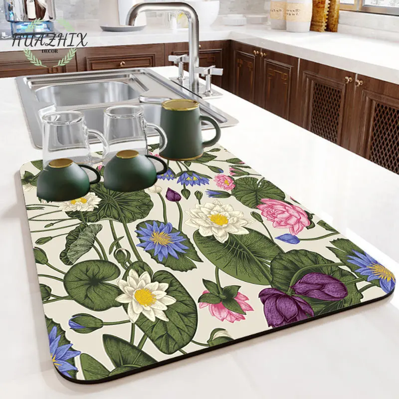 

Retro Plant Flower Dry Water Absorbent Pad Diatomite Drying Dishes Drain Mat for Kitchen Sink Countertop Placemat Bathroom Mats