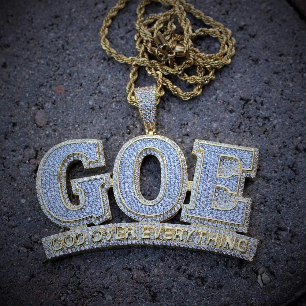

Drop Ship New Men Hip Hop Necklace Letter GOE Pendant Paved 5A Cubic Zircon with Long Rope Chain Gold Silver Color Punk Jewelry
