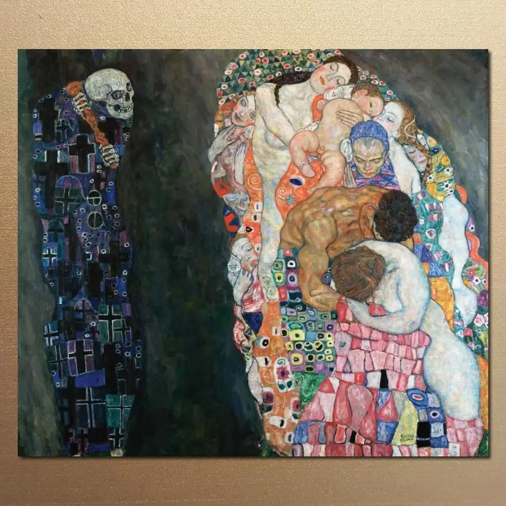 Знаменитый портрет на холсте "Жизнь и смерть" Густав Климт, репродукция картины маслом, ручная роспись, декор для дома, высокое качество.