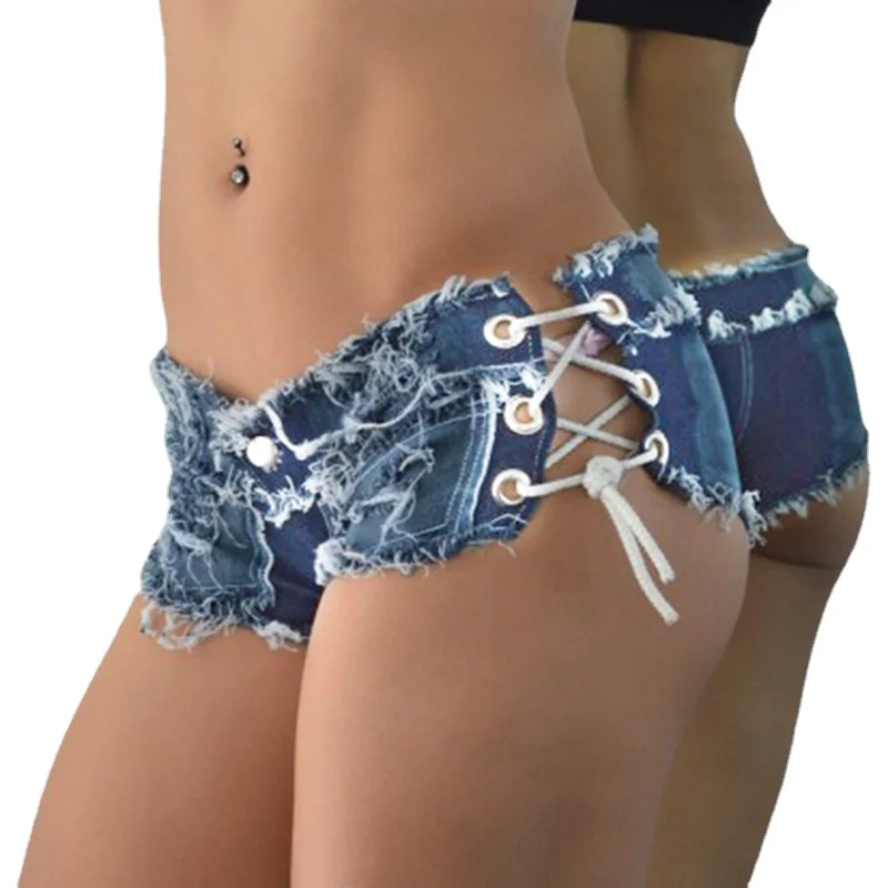 

Sexy Hollow Out Bandage Low Waist White Jean Shorts Summer Women Vintage Ripped Tassel Denim Shorts Woman Mini Super Short Jeans