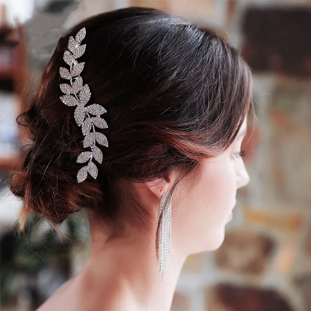 

Vintage Sweet Zircon Leaf Wave Shape Brid Wedding Hairpins Hair Clips Korean Barrettes Crystal Hair Comb Women Hairpins