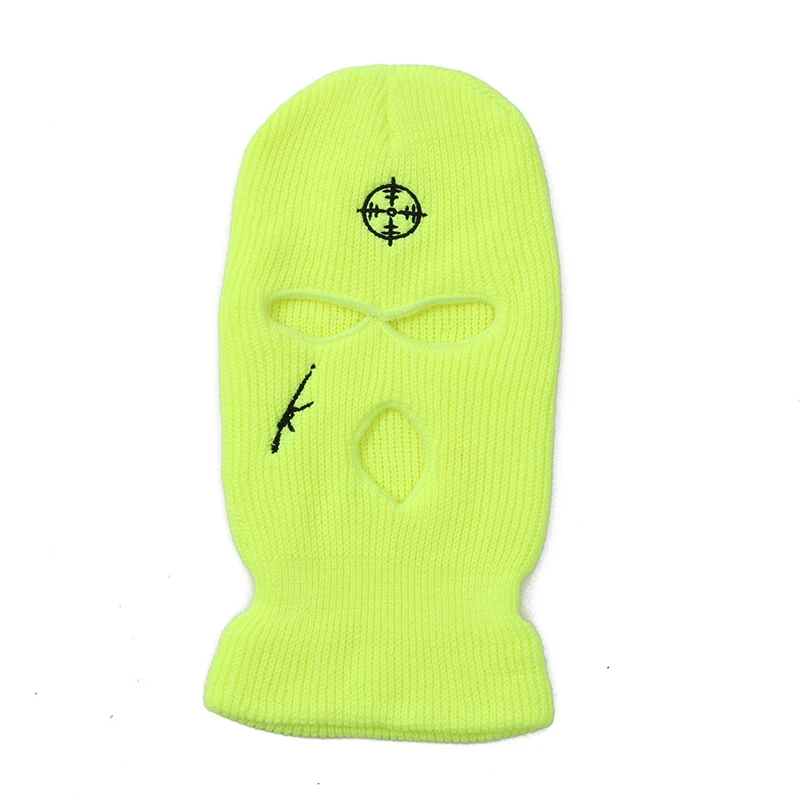 

Однотонная мужская Балаклава с вышивкой и 3 отверстиями, трикотажная шапка для Хэллоуина вечерние, осени, зимы, лыжная маска, шапка