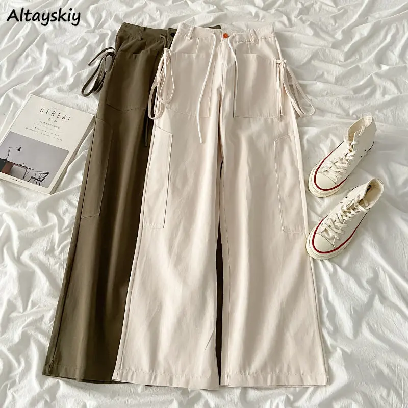 

Брюки-карго женские свободные в стиле унисекс, простые повседневные винтажные штаны в стиле Хай-стрит в стиле Харадзюку для подростков, с ка...