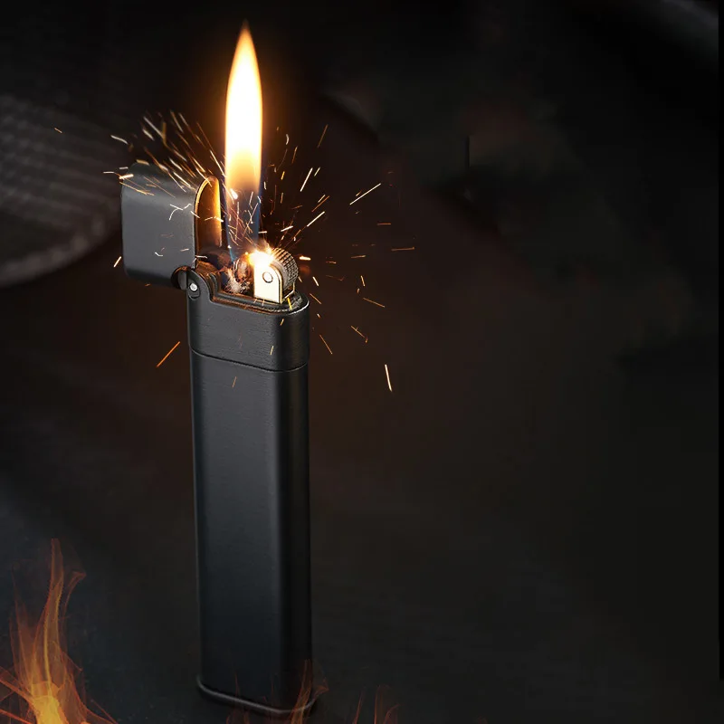 

Ultra Thin Metal Grinding Wheel Side Slip Pure Copper Butane Gas Lighter Mini Portable Smoking Accessories Gifts for Men