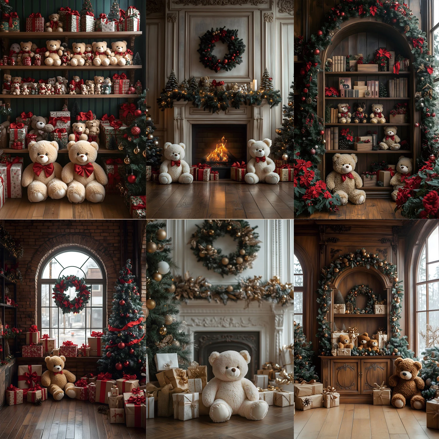 Фон для фотосъемки с изображением зимнего Мишки Тедди камина деревянного пола