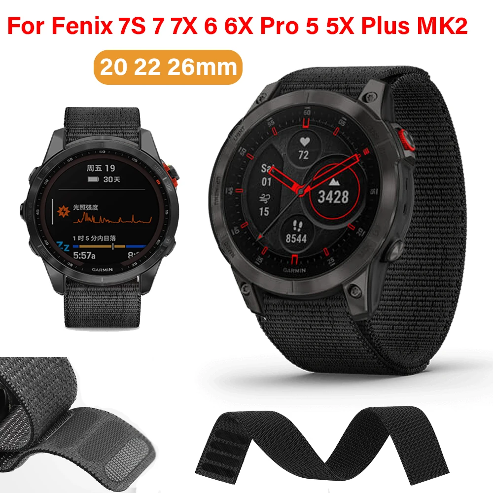 

Ремешок нейлоновый для наручных часов Garmin Fenix 7S 7 7X 6 6X Pro 5 5X Plus 3HR 935