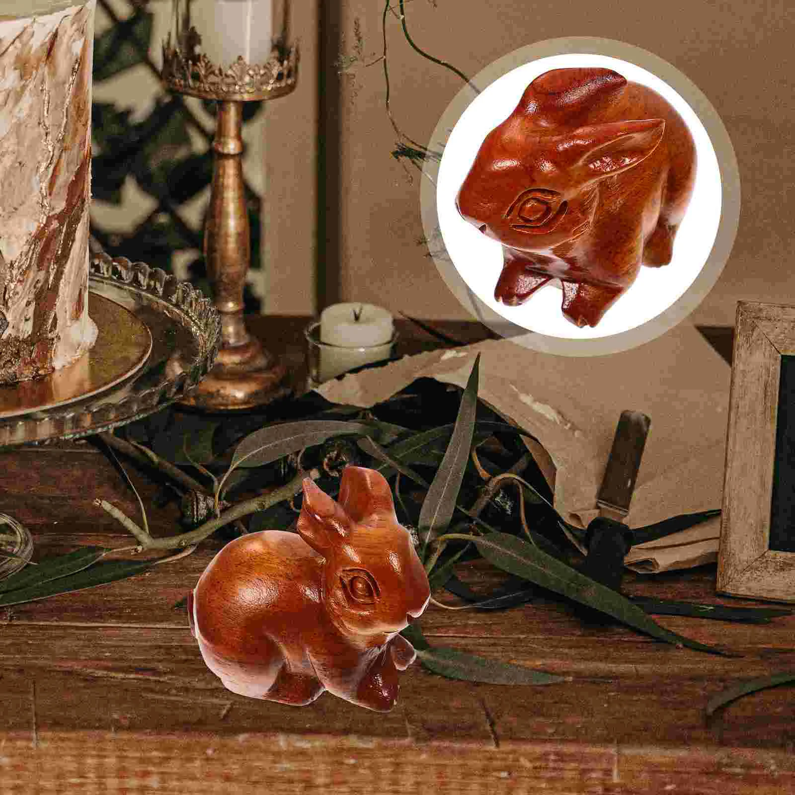 

Wood Carving Rabbit Statue Desktop Decorative Bunny Statue Home Office Decor