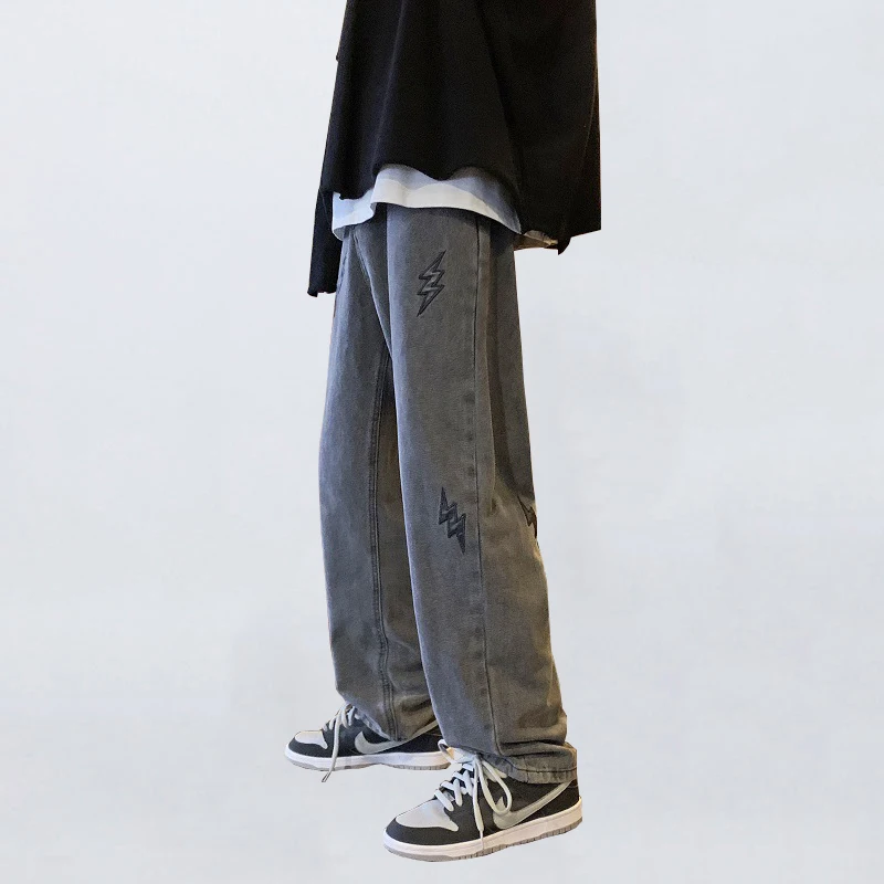 Four Seasons Men Jeans High Street Retro Embroidery Fashion Straight Loose Fashion Streetwear Brand Trousers Ins Hot Sale JEANS