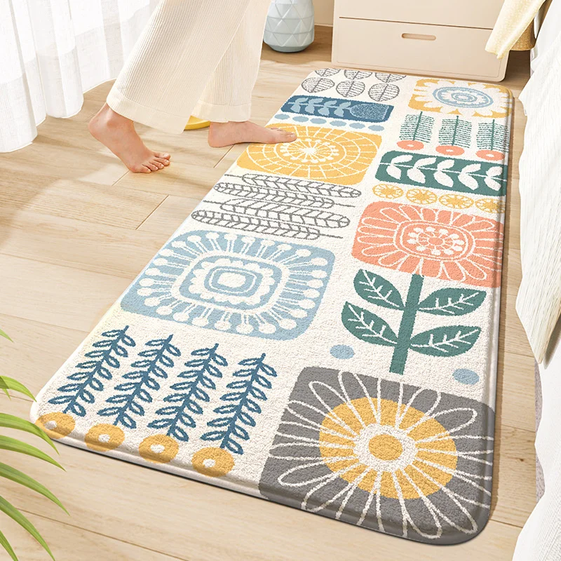 

Nordic Long Carpet Simple Leaves Flowers Rug Soft Non-slip Living Room Floor Mat Bedroom Area Rug Thick Furry Carpet