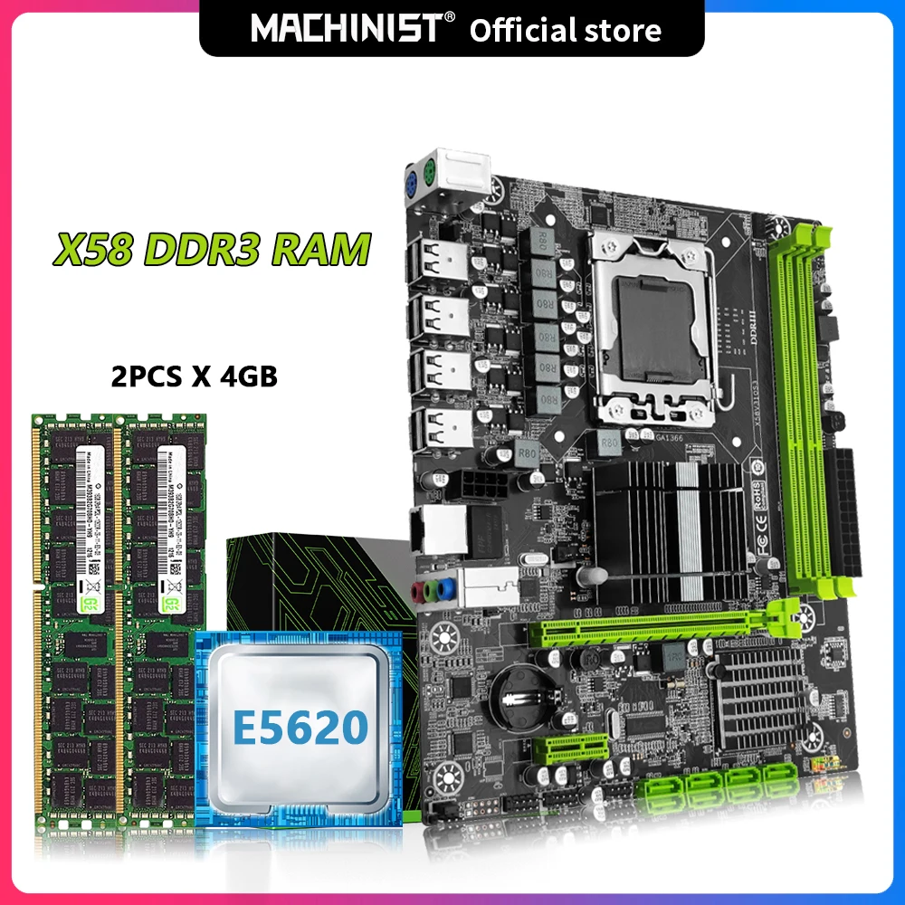 

Machinist X58 комплект материнской платы LGA 1366 с процессором Intel Xeon E5620 и памятью DDR3 8 Гб (2 шт. * 8 ГБ)
