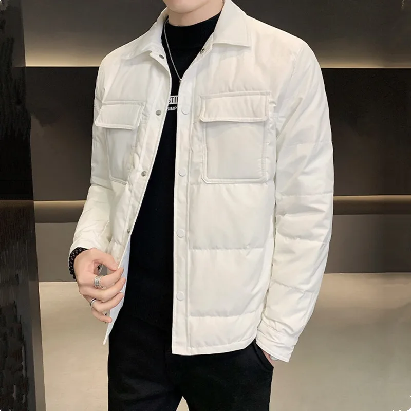 UHYTGF Autumn Winter Parkas Jackets Men's Quality Light Thin Down Jacket Casual Warm Male Coat Solid Loose Short Overcoat 5XL142